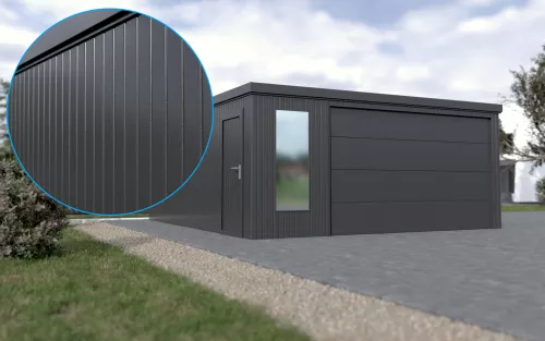 Großraumgarage STARK SUPER 1²´² L-T10 [Lackiert] mit Innovatives Frontfenster und Nebentür